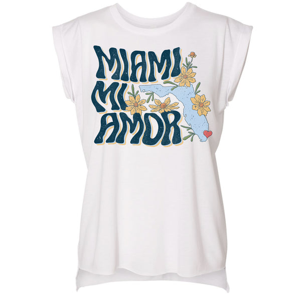 Miami mi Amor Florida Rolled Sleeve Tank