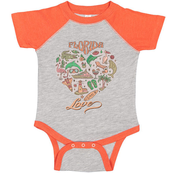 Florida Love Baseball Baby Onesie