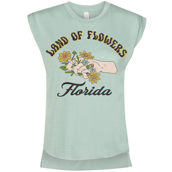 Land of Flowers Florida Rolled Sleeve Tank