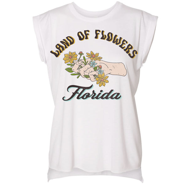 Land of Flowers Florida Rolled Sleeve Tank