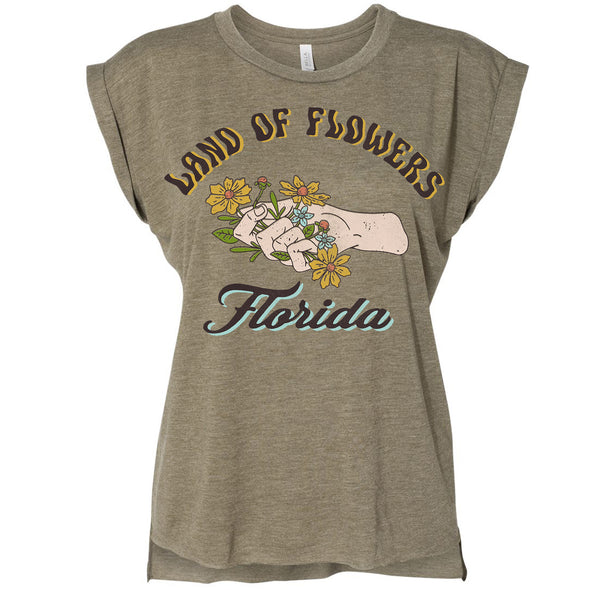 Land of Flowers Florida Rolled Sleeve Tank