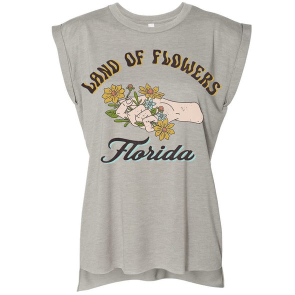 Land of Flowers Florida Rolled Sleeve Tank