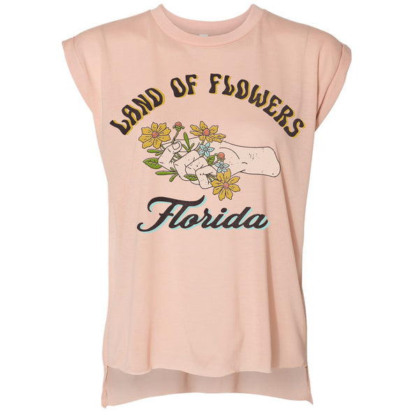 Land of Flowers Florida Rolled Sleeve Tank