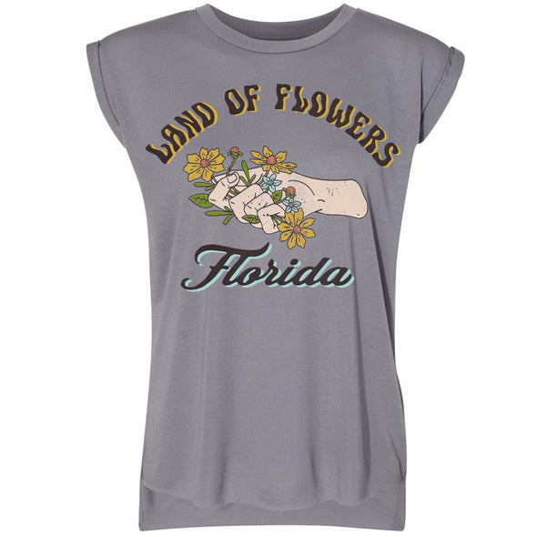 Land of Flowers Florida Rolled Sleeve Tank