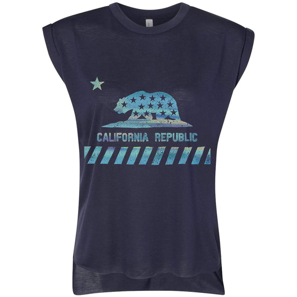 CA Star Flag Rolled Sleeve Tank-CA LIMITED