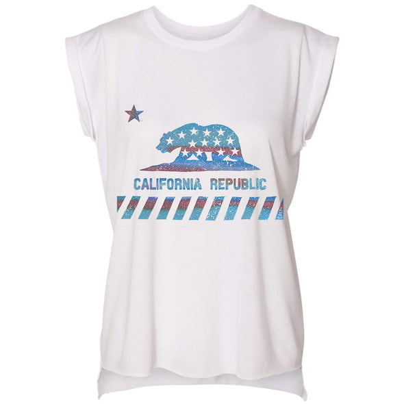 CA Star Flag Rolled Sleeve Tank-CA LIMITED