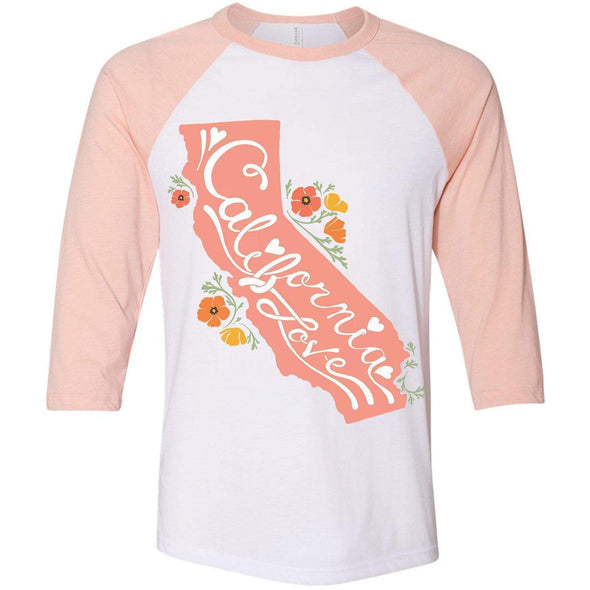 CA State With Poppies Baseball Tee-CA LIMITED