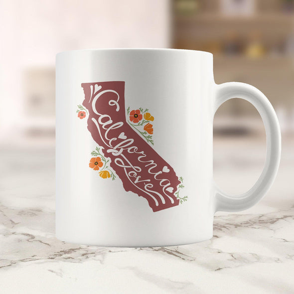 CA State With Poppies Maroon Mug-CA LIMITED