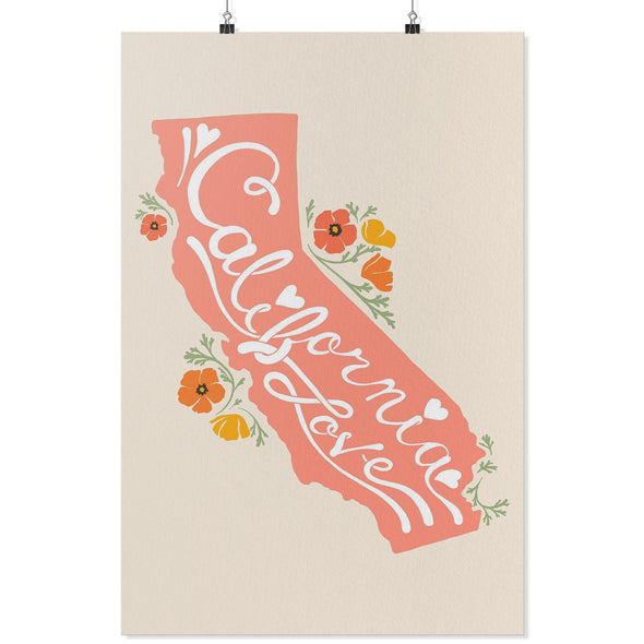 CA State with Poppies Albescent White Poster-CA LIMITED