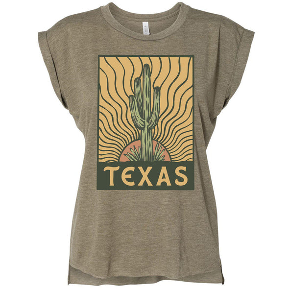 Desert Sunset TX Rolled Sleeve Tank-CA LIMITED