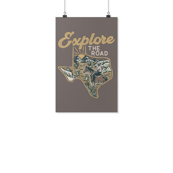 Explore the Road Texas Beige Grey Poster-CA LIMITED