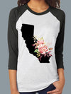 Floral California Baseball Tee (Black Design)-CA LIMITED