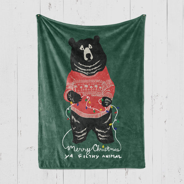 Merry Christmas Filthy Animal Bear Green Blanket-CA LIMITED