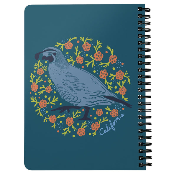 Poppy Quail Eden Blue Spiral Notebook-CA LIMITED