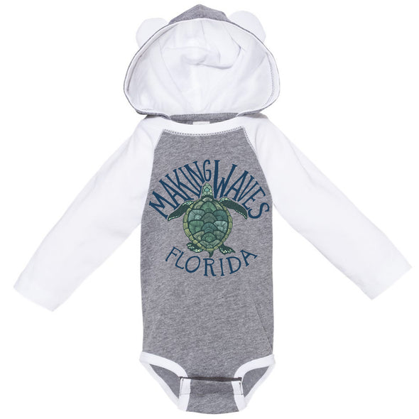 Sea Turtle Florida Long Sleeve Hooded Baby Onesie