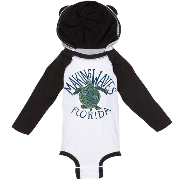 Sea Turtle Florida Long Sleeve Hooded Baby Onesie