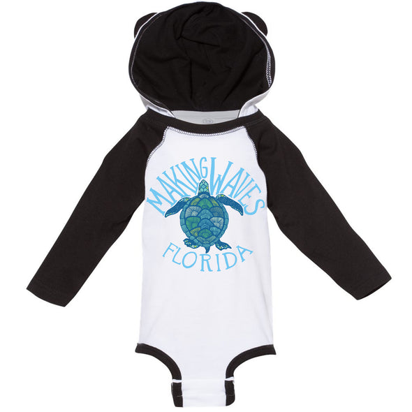 Sea Turtle Florida Long Sleeve Hooded Baby Onesie