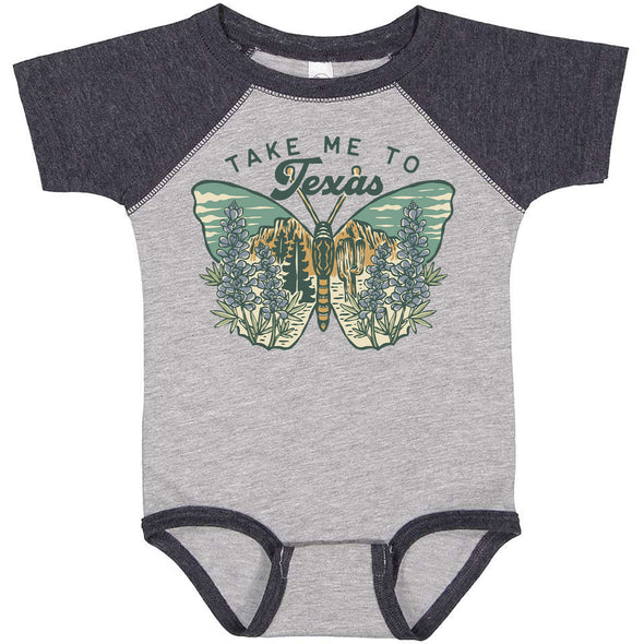 Texas Butterfly Baseball Baby Onesie