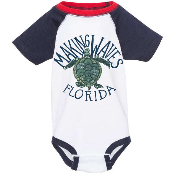 Sea Turtle Florida Baseball Baby Onesie