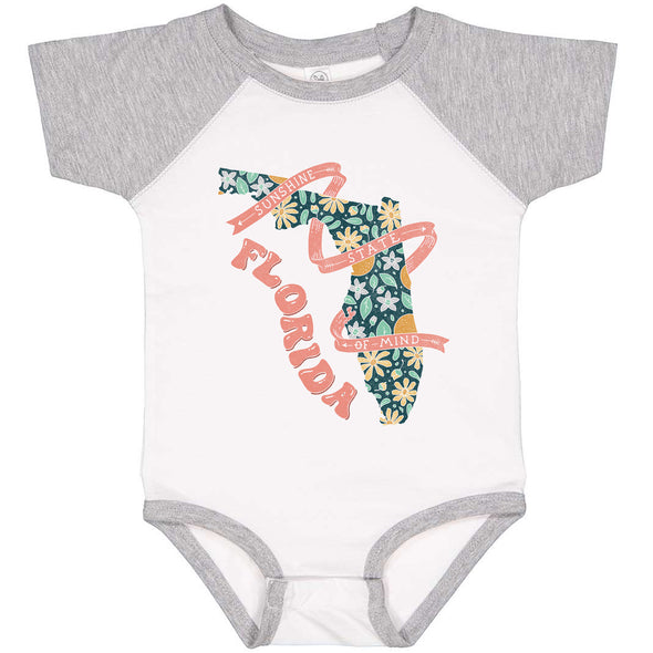 Sunshine State Map Florida Baseball Baby Onesie