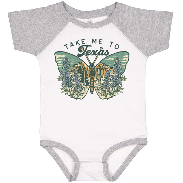 Texas Butterfly Baseball Baby Onesie