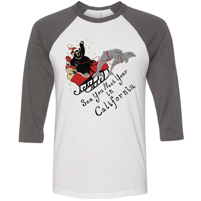 Santa Bear Grey Sleeves Baseball Tee-CA LIMITED