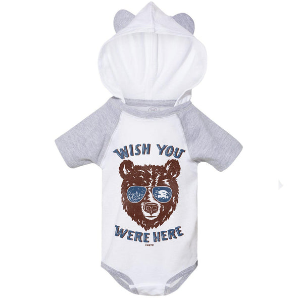 Wish You Were Here Hooded Baby Onesie-CA LIMITED