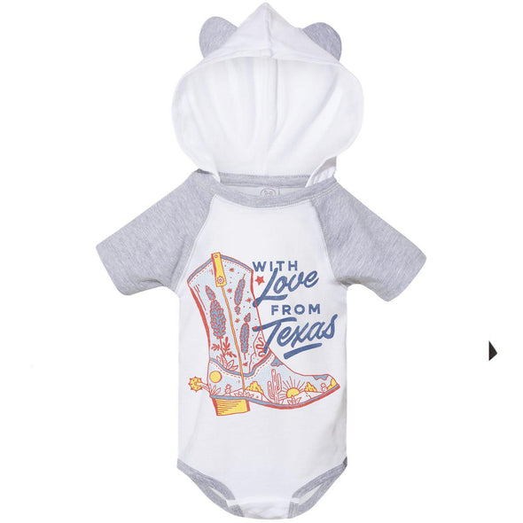 With Love TX Hooded Baby Onesie-CA LIMITED