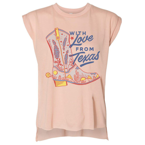 With Love TX Rolled Sleeve Tank-CA LIMITED